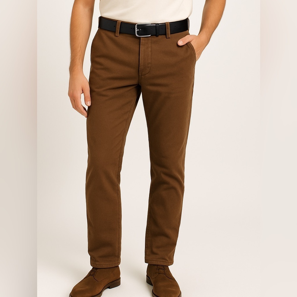 GTA Men's Stretch Chinos Soft Twill Tailored Regular Fit Brown US 36
